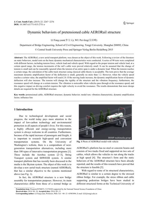 Dynamic behaviors of pretensioned cable AERORail structure.